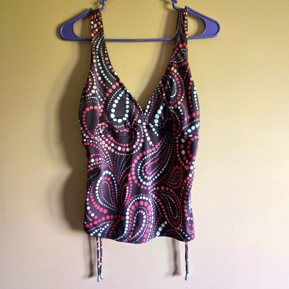 South Point Polka Dot Paisley Swim Top, M